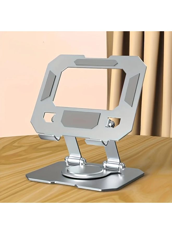 Silvery 360 Rotating Metal Desktop Stand For Tablets And Phones Adjustable Foldable Ergonomic Viewing Angle Sturdy Construction Space Saving Design For Home Office Desk - Image 4