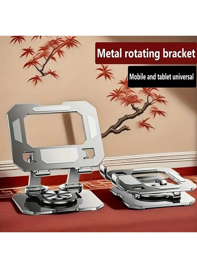 Silvery 360 Rotating Metal Desktop Stand For Tablets And Phones Adjustable Foldable Ergonomic Viewing Angle Sturdy Construction Space Saving Design For Home Office Desk - Image 2