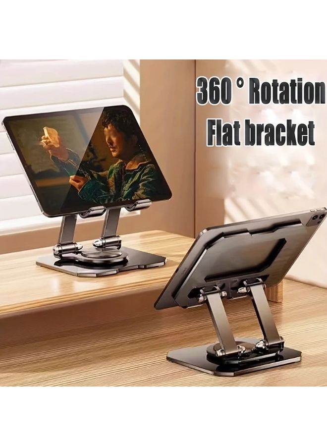 Silvery 360 Rotating Metal Desktop Stand For Tablets And Phones Adjustable Foldable Ergonomic Viewing Angle Sturdy Construction Space Saving Design For Home Office Desk - Image 1