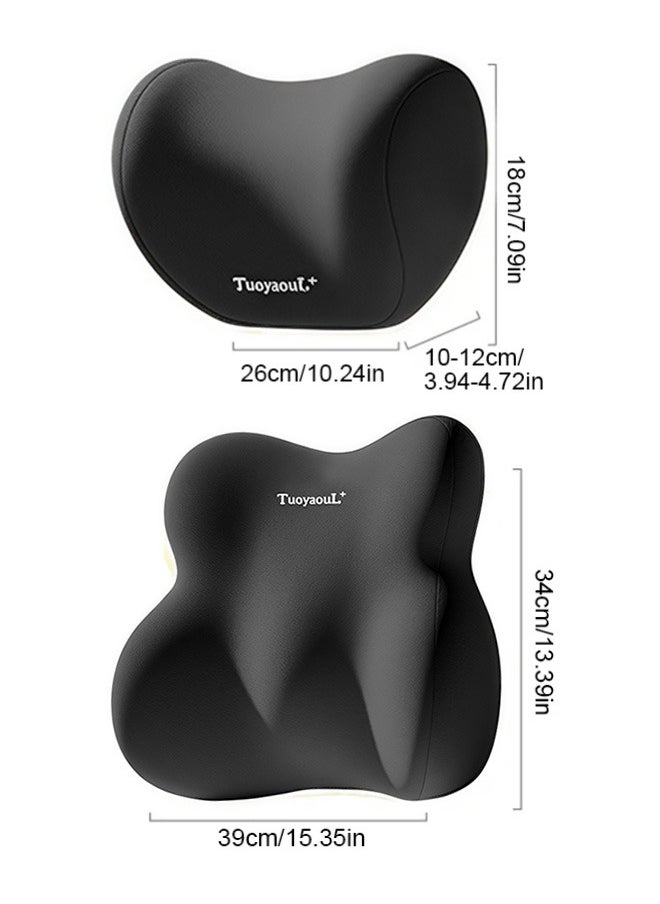 MLADEN 2PCS/Set Car Pillow Memory Foam Lumbar Support and Car Neck Pillow Kit Ergonomic Office Chair Headrest Pillow Car Back Support Pillow Set with Adjustable Strap (Black)  - Image 2