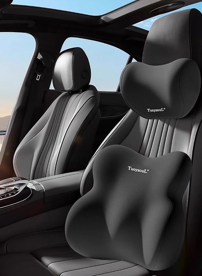 MLADEN 2PCS/Set Car Pillow Memory Foam Lumbar Support and Car Neck Pillow Kit Ergonomic Office Chair Headrest Pillow Car Back Support Pillow Set with Adjustable Strap (Black) - Image 4