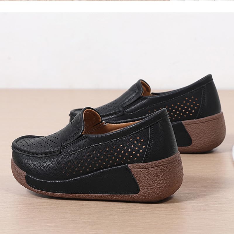 CrazySavage Women's Toning Rocker Cutout Walking Shoes Platform Slip On Leather Hollow Breathable Wedge Orthotic Sneakers Insole Pain Relief Arch Support That (Brown,8,Women,8) - Image 5