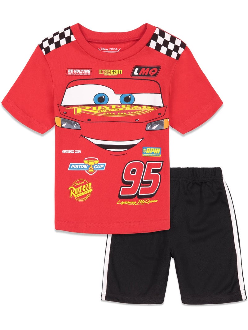 Disney Pixar Cars Lightning McQueen Toddler Boys T-Shirt Mesh Shorts Set Black/Red 4T - Image 1