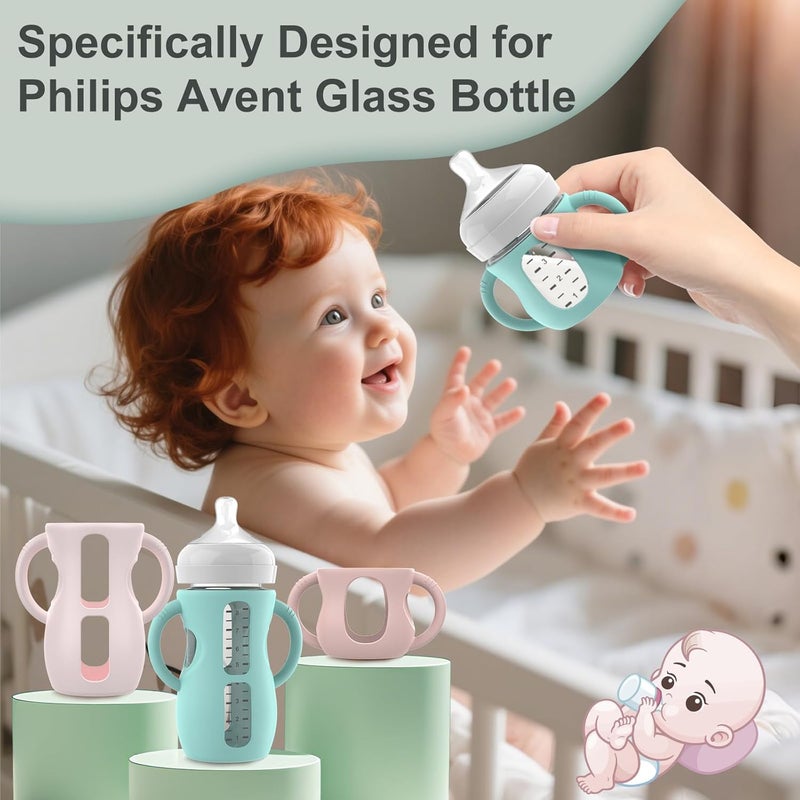 Jifvrnk 3PCS Philips Avent Glass Bottle Silicone Sleeves with Handles Compatible with Philips Avent Glass Bottles 8 oz Suitable for Avent Baby Bottles 8 oz and Easy to Clean - Image 2
