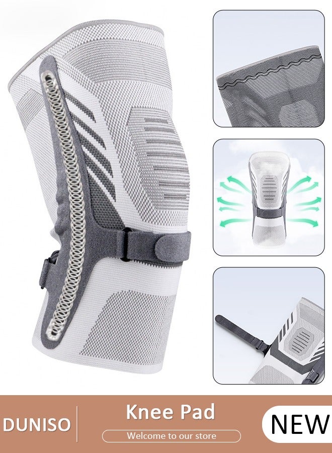 DUNISO قطعة واحدة من دعامة الركبة مع مثبتات جانبية للرجال والنساء، دعامات دعم الركبة الضاغطة القابلة للتعديل للرياضة، آلام الركبة، تمزق الغضروف المفصلي، ACL، MCL، التهاب المفاصل، تخفيف آلام المفاصل، التعافي من الإصابات - Image 1