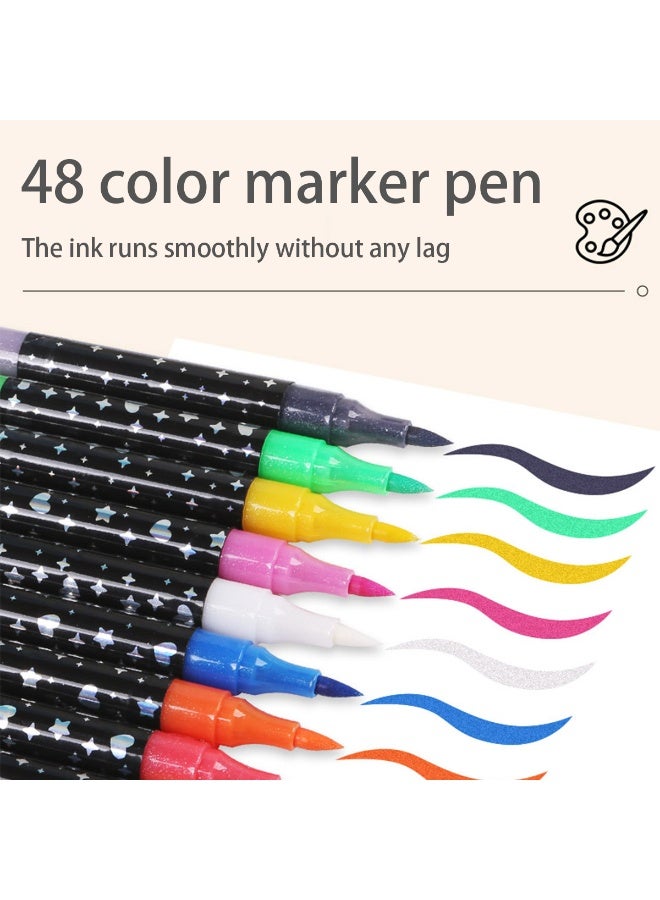 Teeny Baby 48 Colors Glitter Dual-Tip Marker Set with Flexible Brush & Fine Tips, Portable Storage Case - Image 1