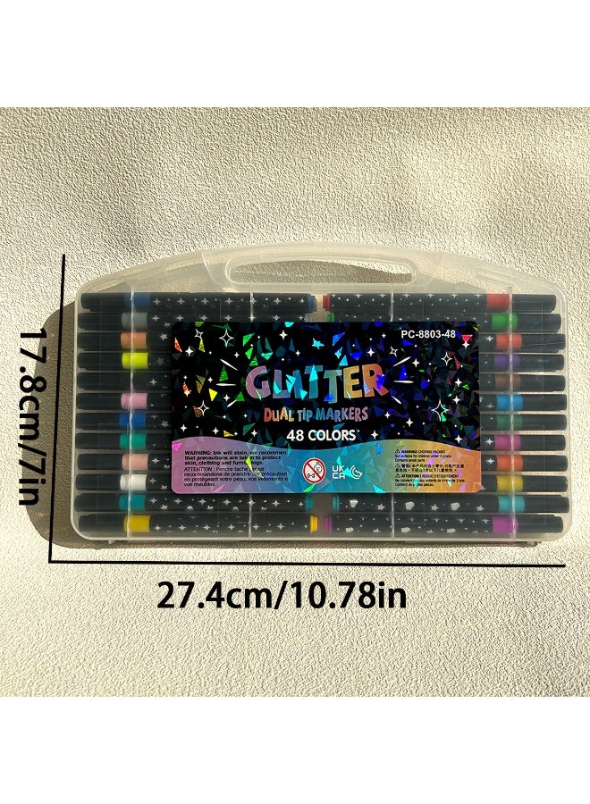 Teeny Baby 48 Colors Glitter Dual-Tip Marker Set with Flexible Brush & Fine Tips, Portable Storage Case - Image 3