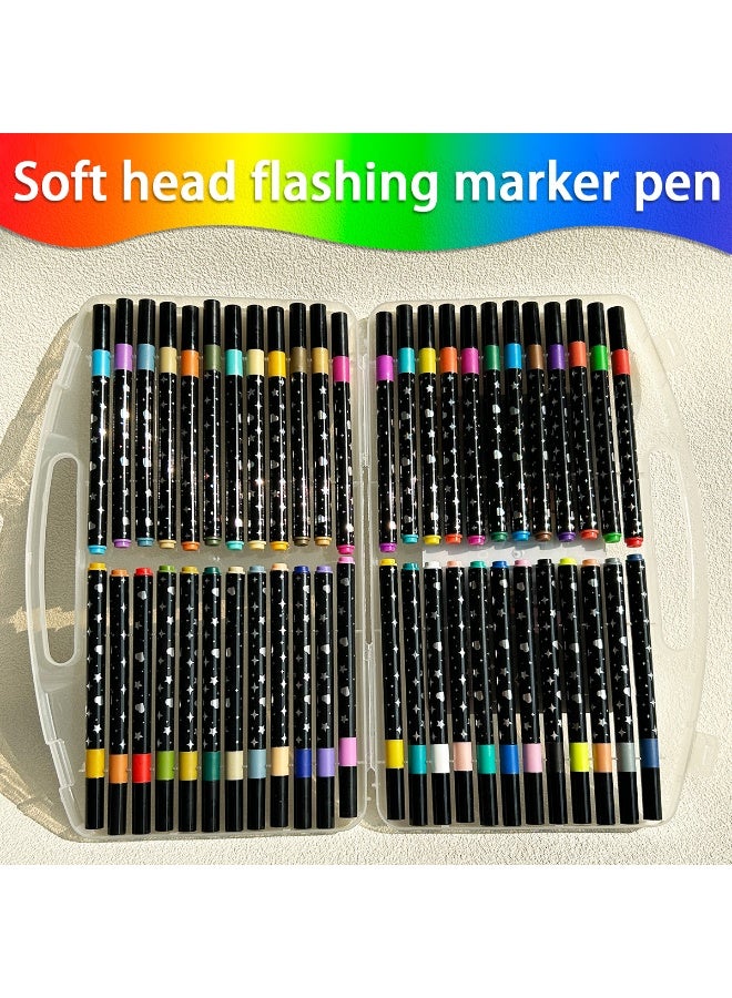 Teeny Baby 48 Colors Glitter Dual-Tip Marker Set with Flexible Brush & Fine Tips, Portable Storage Case - Image 4