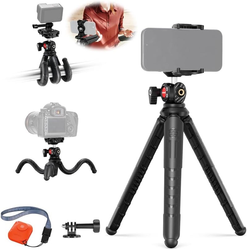 Tripod for iPhone with Remote, Flexible Mini Phone Tripod Stand, Vlog Selfie Stick with Phone Holder & Camera Adapter, Compatible for iPhone GoPro Samsung Digital Camera - Image 1