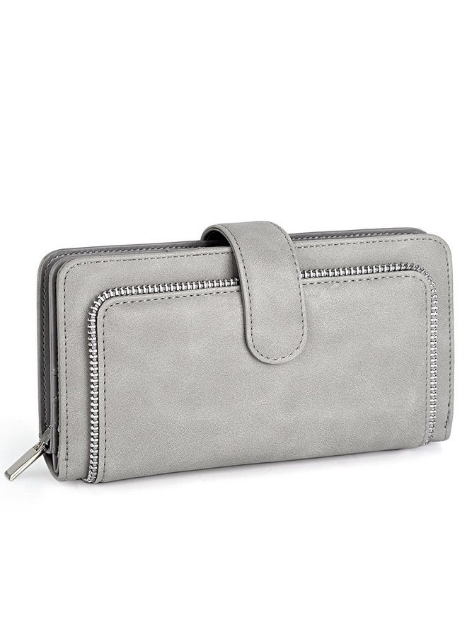 UTO محفظة نسائية من جلد PU مع حماية RFID سعة كبيرة 15 فتحة بطاقة حامل هاتف ذكي إغلاق بالضغط رمادي - Image 1