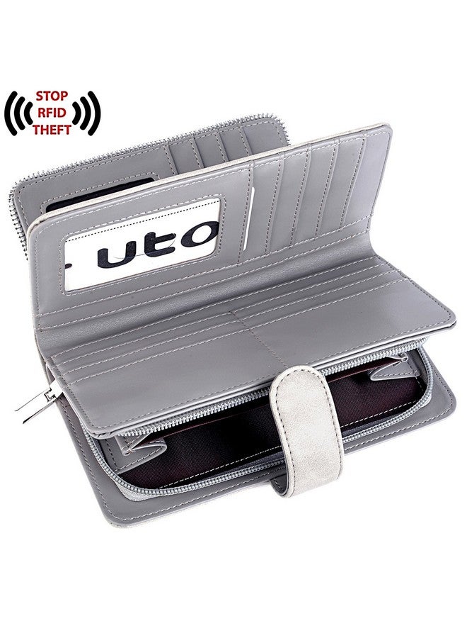 UTO محفظة نسائية من جلد PU مع حماية RFID سعة كبيرة 15 فتحة بطاقة حامل هاتف ذكي إغلاق بالضغط رمادي - Image 4