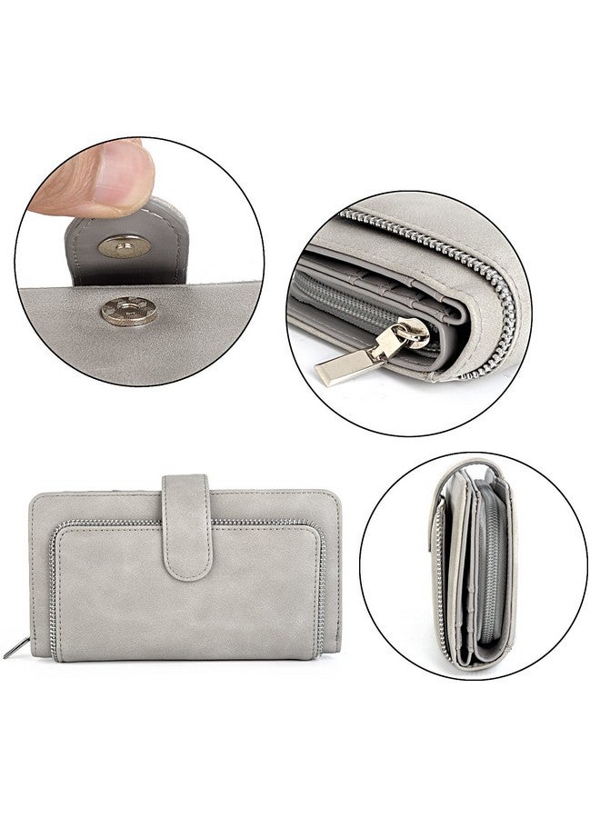 UTO محفظة نسائية من جلد PU مع حماية RFID سعة كبيرة 15 فتحة بطاقة حامل هاتف ذكي إغلاق بالضغط رمادي - Image 5