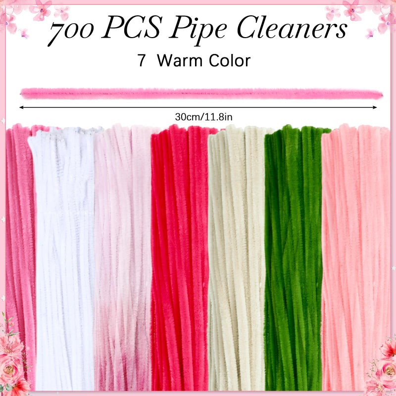 DaisyInner 700 Pcs Pipe DIY Cleaners for Craft Cleaners Flower Pipe Bulk Pastel Chenille Stems Flower Gradient Colored Fluffy for Valentine's Day School Party Decor(Pink Theme) - Image 2