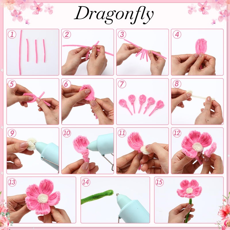 DaisyInner 700 Pcs Pipe DIY Cleaners for Craft Cleaners Flower Pipe Bulk Pastel Chenille Stems Flower Gradient Colored Fluffy for Valentine's Day School Party Decor(Pink Theme) - Image 4