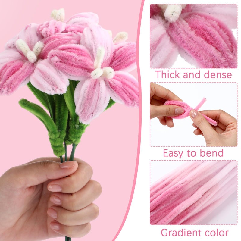 DaisyInner 700 Pcs Pipe DIY Cleaners for Craft Cleaners Flower Pipe Bulk Pastel Chenille Stems Flower Gradient Colored Fluffy for Valentine's Day School Party Decor(Pink Theme) - Image 3