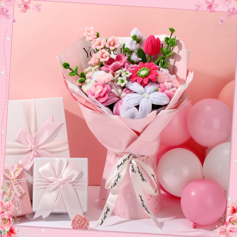 DaisyInner 700 Pcs Pipe DIY Cleaners for Craft Cleaners Flower Pipe Bulk Pastel Chenille Stems Flower Gradient Colored Fluffy for Valentine's Day School Party Decor(Pink Theme) - Image 5