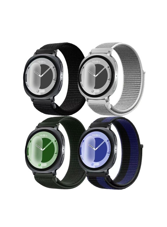 AJKMEN 4pcs suitable for Samsung Galaxy Watch 8 40mm / 44mm / Watch 8 Classic 46mm. Woven nylon replacement straps. Black / Shell / Green / Deep Sea Blue.