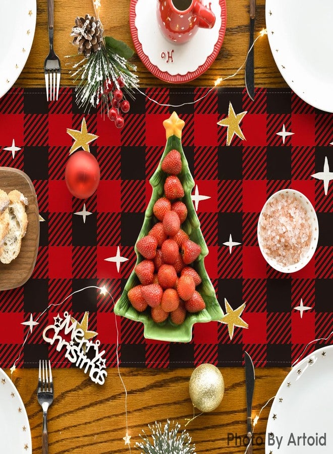 Artoid Mode Buffalo Plaid Kogiya Shepherd Christmas Table Runner, Winter O Holy Night Xmas Kitchen Dining Table Decoration for Home Party Decor 13x72 Inch - Image 4