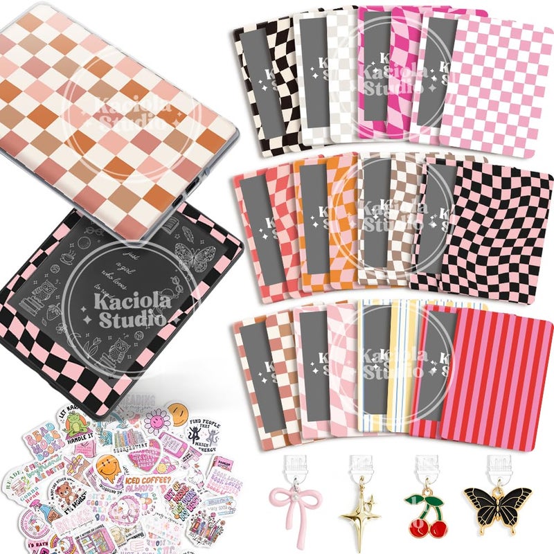 KACIOLA STUDIO 24PCS Warm Color Skin Set for E-Reader, and 4PCS Type C Charms/50PCS Scrapbook Stickers for Clear Case, 6.9"x4.8" Skin Front and Back Decal for Paper White 11th (Warm) - Image 1