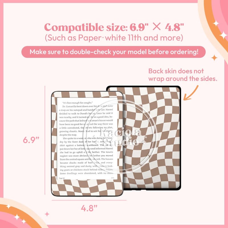 KACIOLA STUDIO 24PCS Warm Color Skin Set for E-Reader, and 4PCS Type C Charms/50PCS Scrapbook Stickers for Clear Case, 6.9"x4.8" Skin Front and Back Decal for Paper White 11th (Warm) - Image 5
