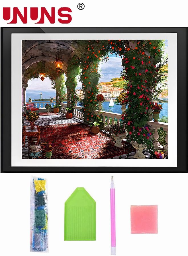 لوحة ماسية خماسية الأبعاد DIY متعددة الألوان، طقم ألماس كامل الحفر ممر الورد DIY ديكور جدار المنزل، 30 × 40 سم