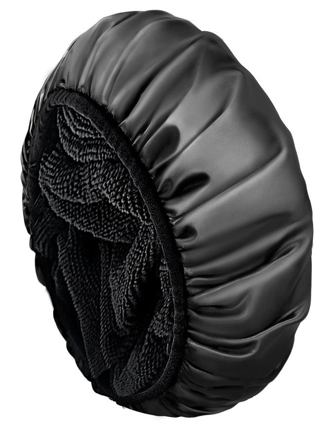 Aquior Shower Cap,Terry Lined Shower Cap for Women Reusable, Triple Layer Waterproof Bath Cap, Extra Large for Women Long Hair(Black) - Image 1