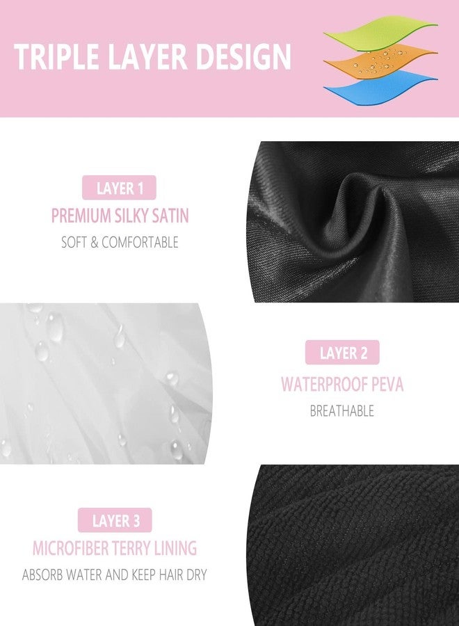 Aquior Shower Cap,Terry Lined Shower Cap for Women Reusable, Triple Layer Waterproof Bath Cap, Extra Large for Women Long Hair(Black) - Image 3