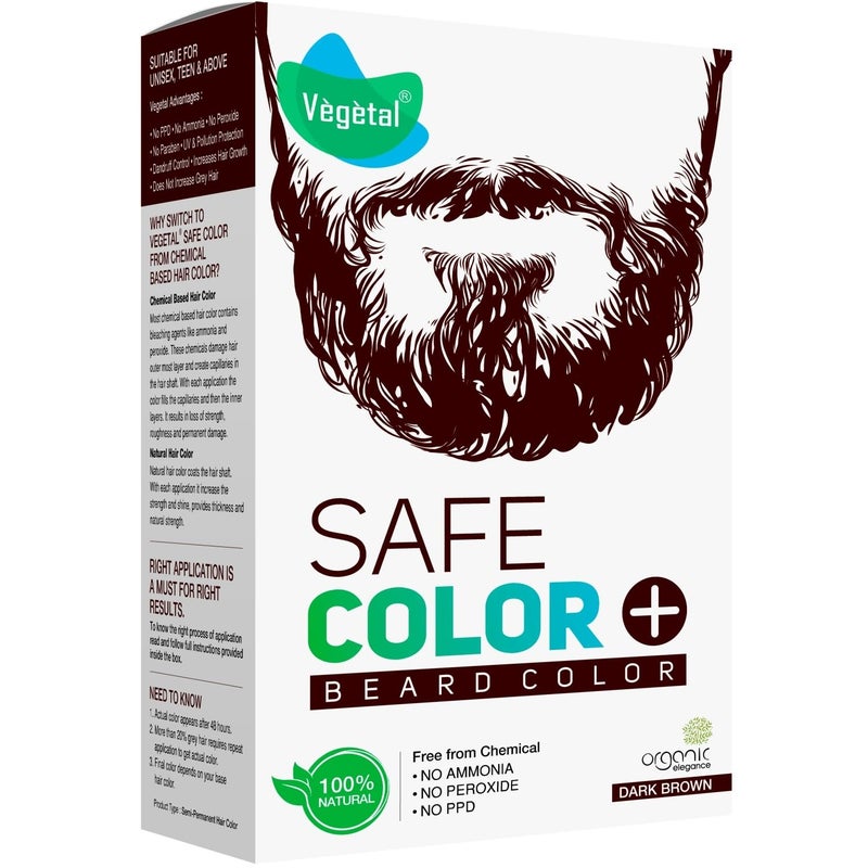 Vegetal Safe Color Dark Brown 25gm  Certified Organic Allergy Free Bio Natural Beard Hair Color with No Ammonia Formula for Men