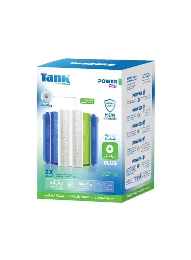 Tank Power Plus 5 Stages Cartridge Pack – 6 Replacement Filter Cartridges – Blue Ring® & Micro Pores® Technology – 5-Stage Water Filtration 14/012/0028 - Image 1