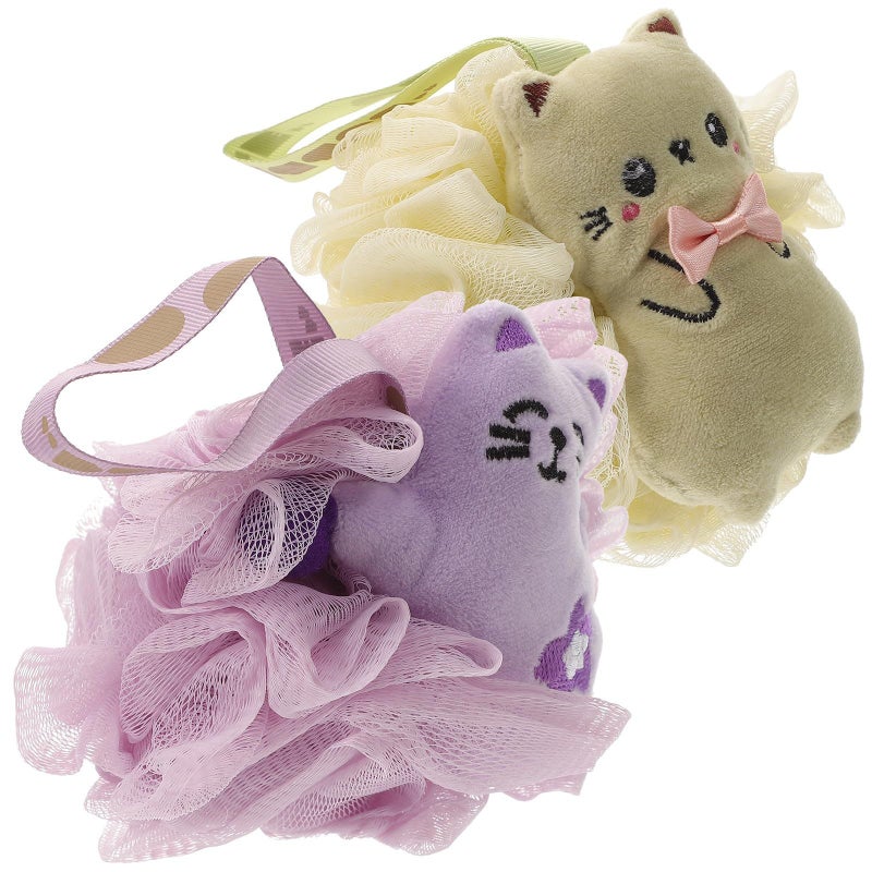 2Pcs Cartoon Bath Loofah Sponge Purple Green Body Scrubber For Gentle Cleansing - Image 2