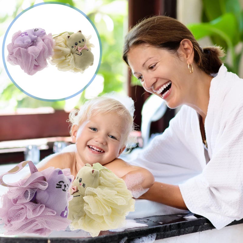 2Pcs Cartoon Bath Loofah Sponge Purple Green Body Scrubber For Gentle Cleansing - Image 5