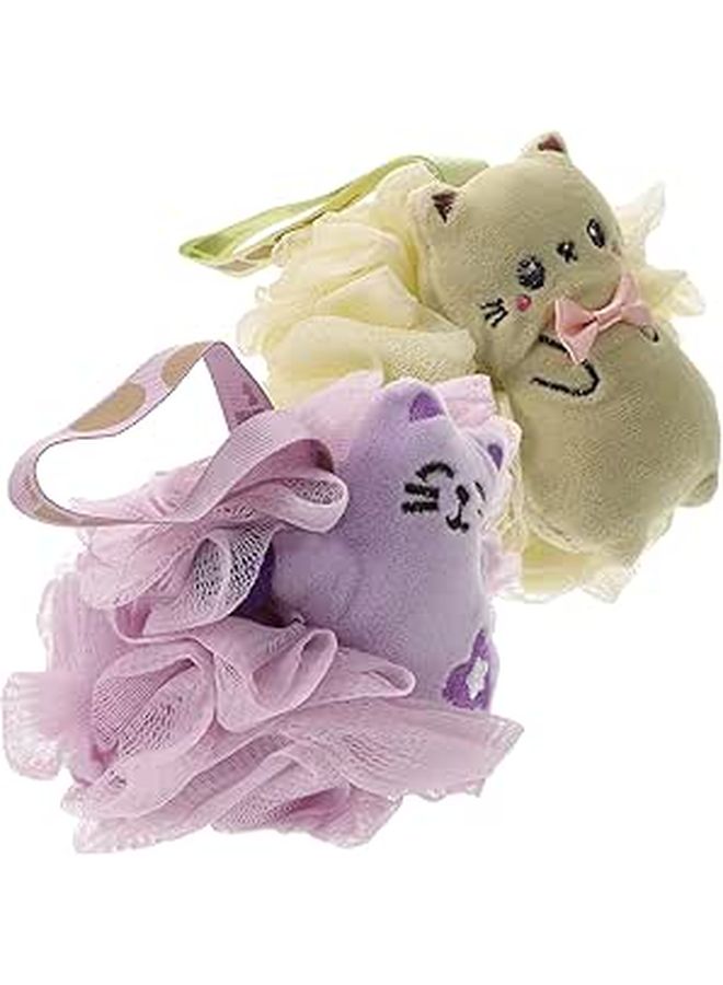 2Pcs Cartoon Bath Loofah Sponge Purple Green Body Scrubber For Gentle Cleansing - Image 1