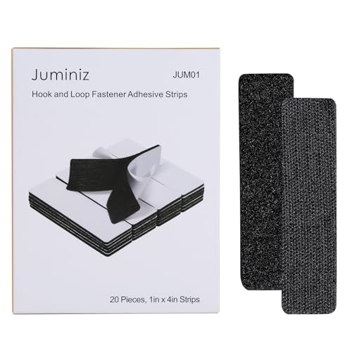JUMINIZ 20 Sets 1x4 Inch Hook and Loop Fastener Strips with Adhesive Heavy Duty Double Sided Sticky Picture Hanging Wall Mounting Tape for Home and Office Use, Black - Image 2