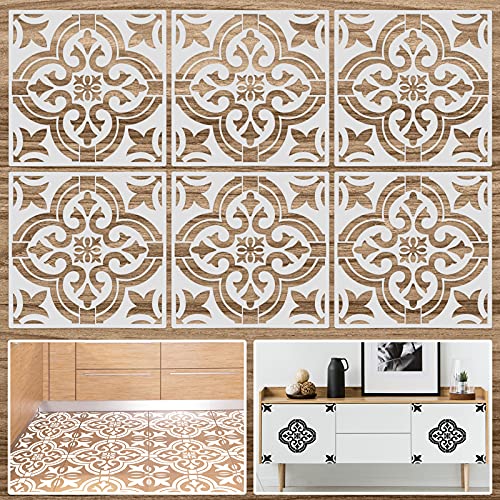 Zonon Mandala 6 Pieces Reusable Tile Stencil 12 x 12 Inches Wall Templates Tile Pattern Stencil Mandala Drawing Templates for DIY Scrapbooks Wall Floor Home Decors - Image 1