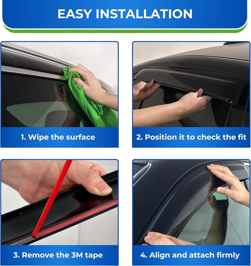 KPY Window Visor Rain Guard Deflectors for Toyota Rav4 2001-2005 - 4PC Tape-On Style - Image 4