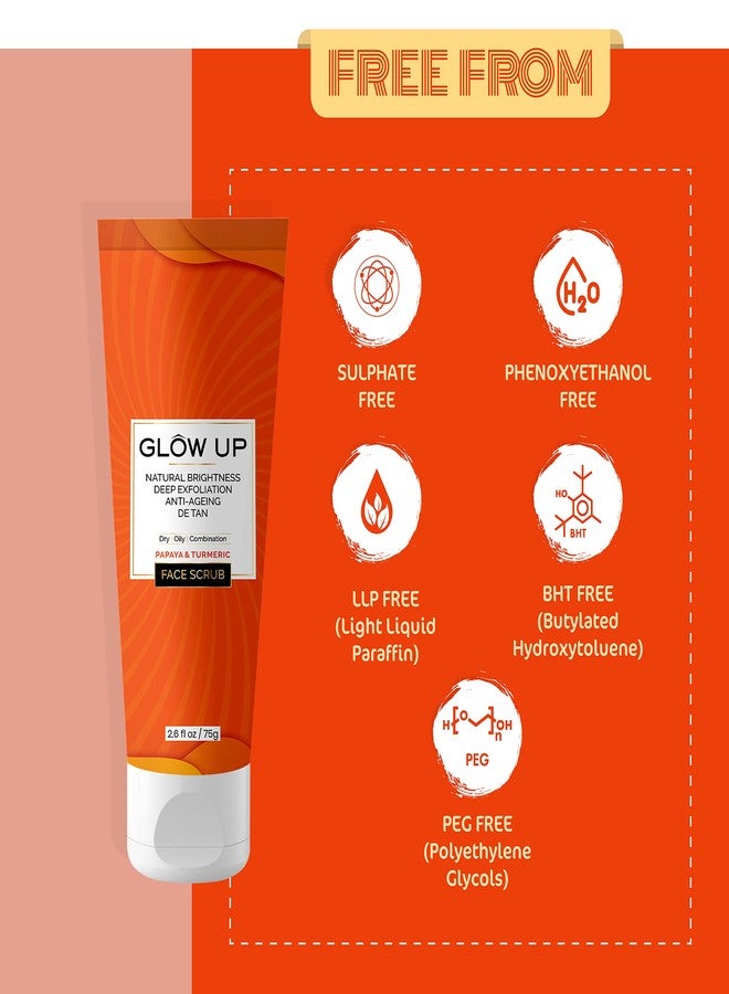 Glow Up Papaya & Turmeric Face Scrub | For Natural Beauty, Detan & Anti-aging | For Dry Oily & Combination skin 75g - Image 5