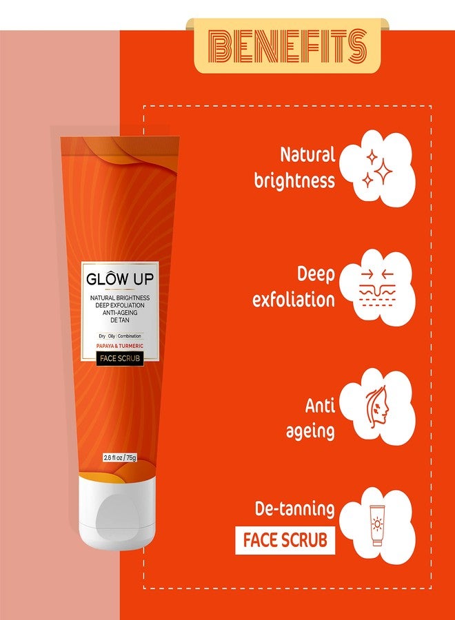 Glow Up Papaya & Turmeric Face Scrub | For Natural Beauty, Detan & Anti-aging | For Dry Oily & Combination skin 75g - Image 3