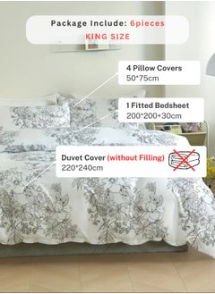 LUNA Home King size 6 piece floral bedding set in black and white vintage style.  - Image 2
