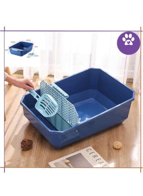 K013058 Big Cat Litter Box – Spacious Rectangular Litter Tray with Anti-Splash High Sides, Removable Grated Filter, and Convenient Matching Scoop for Easy Maintenance