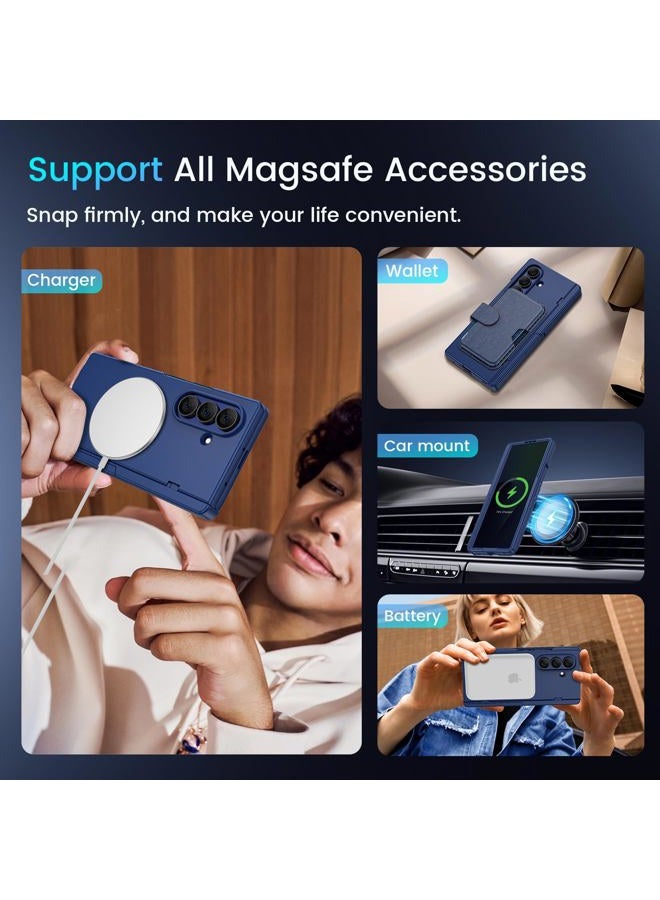 Caka for Samsung Galaxy Z Fold 7 Case with Privacy Screen Protector, [Compatible with Magsafe] [Hidden Kickstand][Hinge Protection] Full Body Hard Shockproof Slim Phone Cover for Z Fold 7 - Blue - Image 4
