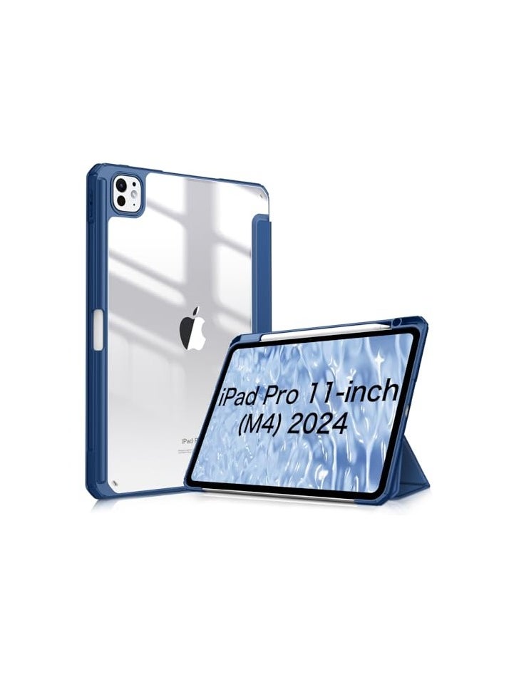EVO Smart Case for iPad Pro 11 Inch 2024 M4 with Pencil Holder, Clear Back Slim Tri-fold Folio Stand Shell Tablet Cover for iPad Pro 11" 2024 5th Generation -Navy  - Image 1