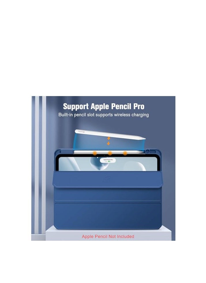 EVO Smart Case for iPad Pro 11 Inch 2024 M4 with Pencil Holder, Clear Back Slim Tri-fold Folio Stand Shell Tablet Cover for iPad Pro 11" 2024 5th Generation -Navy  - Image 2