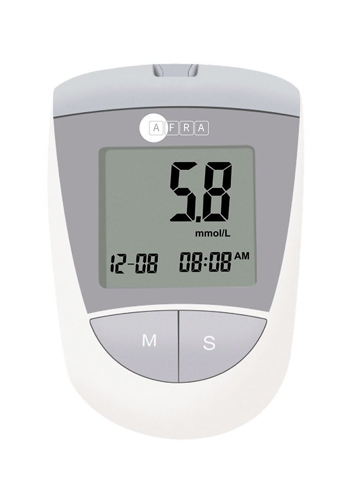 AFRA نظام مراقبة مستوى الجلوكوز في الدم رمادي (Af-100Gm) - اختبار سكر الدم بدقة وسرعة وسهولة - يشمل إبر وخز وشرائط اختبار - Image 1