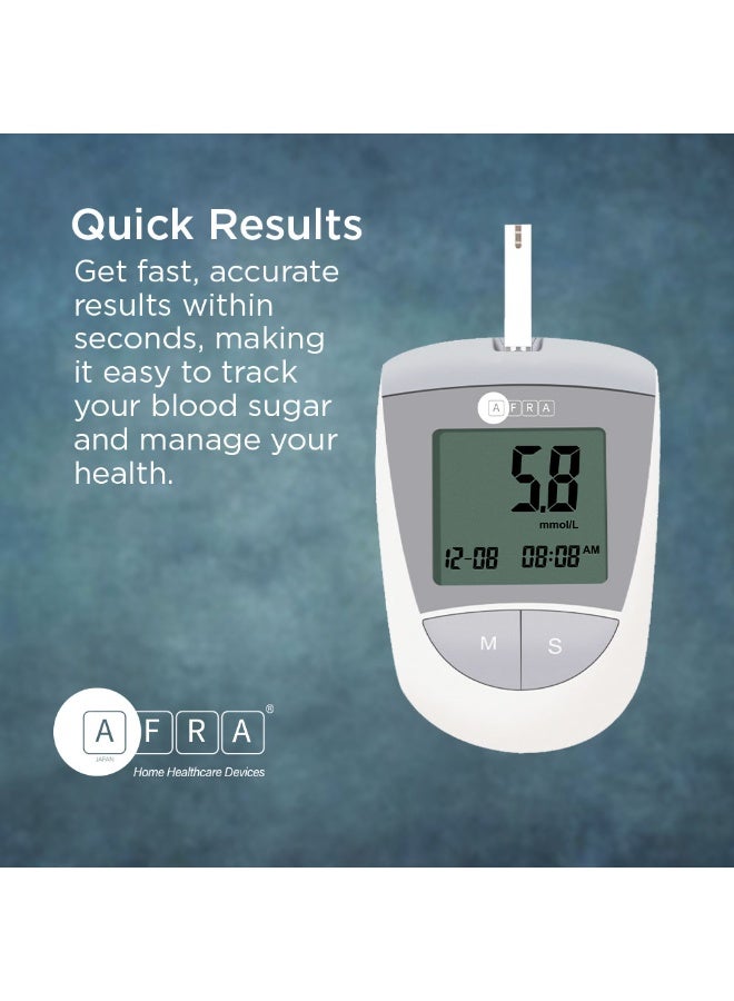 AFRA نظام مراقبة مستوى الجلوكوز في الدم رمادي (Af-100Gm) - اختبار سكر الدم بدقة وسرعة وسهولة - يشمل إبر وخز وشرائط اختبار - Image 2