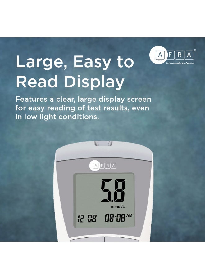 AFRA نظام مراقبة مستوى الجلوكوز في الدم رمادي (Af-100Gm) - اختبار سكر الدم بدقة وسرعة وسهولة - يشمل إبر وخز وشرائط اختبار - Image 4