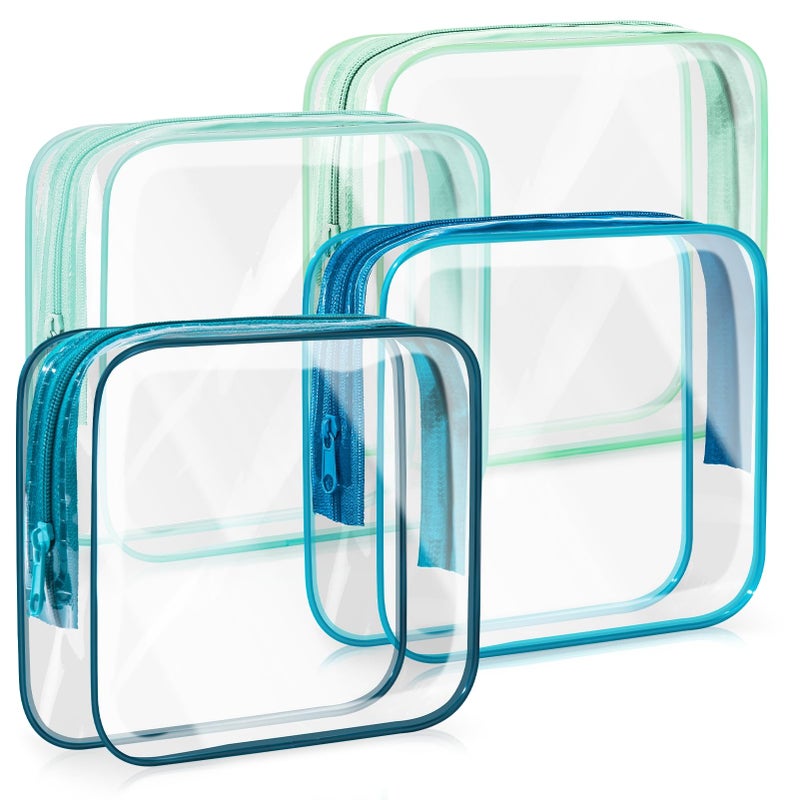 Gemice TSA Approved Toiletry Bag, 4 Pack Cosmetic Bag Clear Toiletry Bag Quark Size, Travel Essentials Water Repellent Travel Makeup Bags for Women Men, Carry on Airport Airline Compliant Bag (Blue)