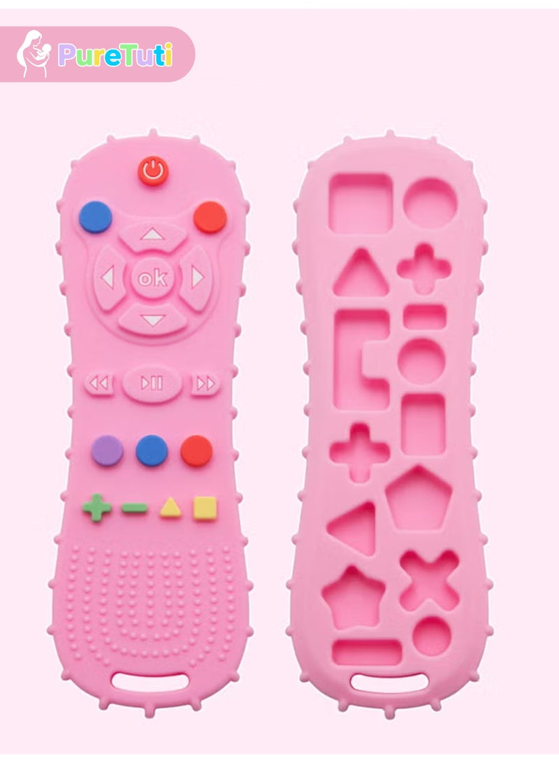 طفل نقي ألعاب مضغ ناعمة مع جهاز تحكم عن بُعد للتلفزيون - لعبة تعليمية حسية مبكرة لتخفيف ألم التسنين | عضاضة لثة للأطفال من عمر 3 إلى 6 أشهر | سيليكون 100% صالح للطعام (وردي) - Image 5