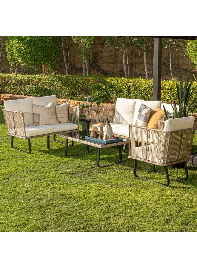 Homez Flat Wicker Sofa Set 4Pec With Coffee Table, White - Image 1