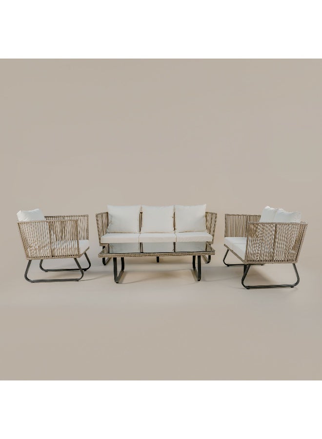 Homez Flat Wicker Sofa Set 4Pec With Coffee Table, White - Image 4