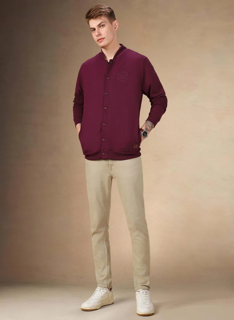 Dennis Lingo Men's Midnight Plum Polyester Blend Solid Regular Fit Sweatshirt